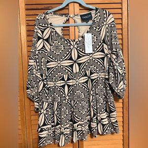 Brand New Tanoa Samoa Women's baby doll Tapa print top
